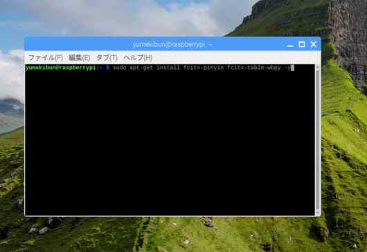 次に、中国語入力(IME)をインストールします。日本語同様物理キーボードではなく入力メソッドです。
上記は一例ですが、ターミナルで「sudo apt-get install fcitx-pinyin fcitx-table-wbpy -y」と入力し、インストールします。