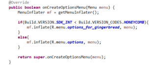 Android、HoneyComb以上とそれ未満でメニューを分ける